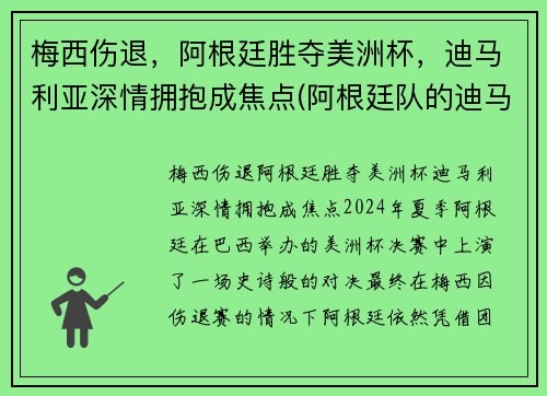 梅西伤退，阿根廷胜夺美洲杯，迪马利亚深情拥抱成焦点(阿根廷队的迪马利亚)