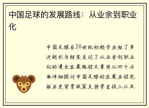 中国足球的发展路线：从业余到职业化