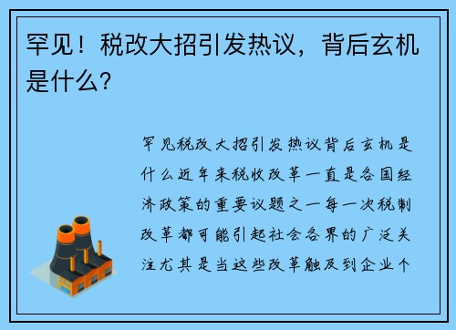 罕见！税改大招引发热议，背后玄机是什么？