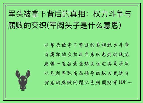军头被拿下背后的真相：权力斗争与腐败的交织(军阀头子是什么意思)